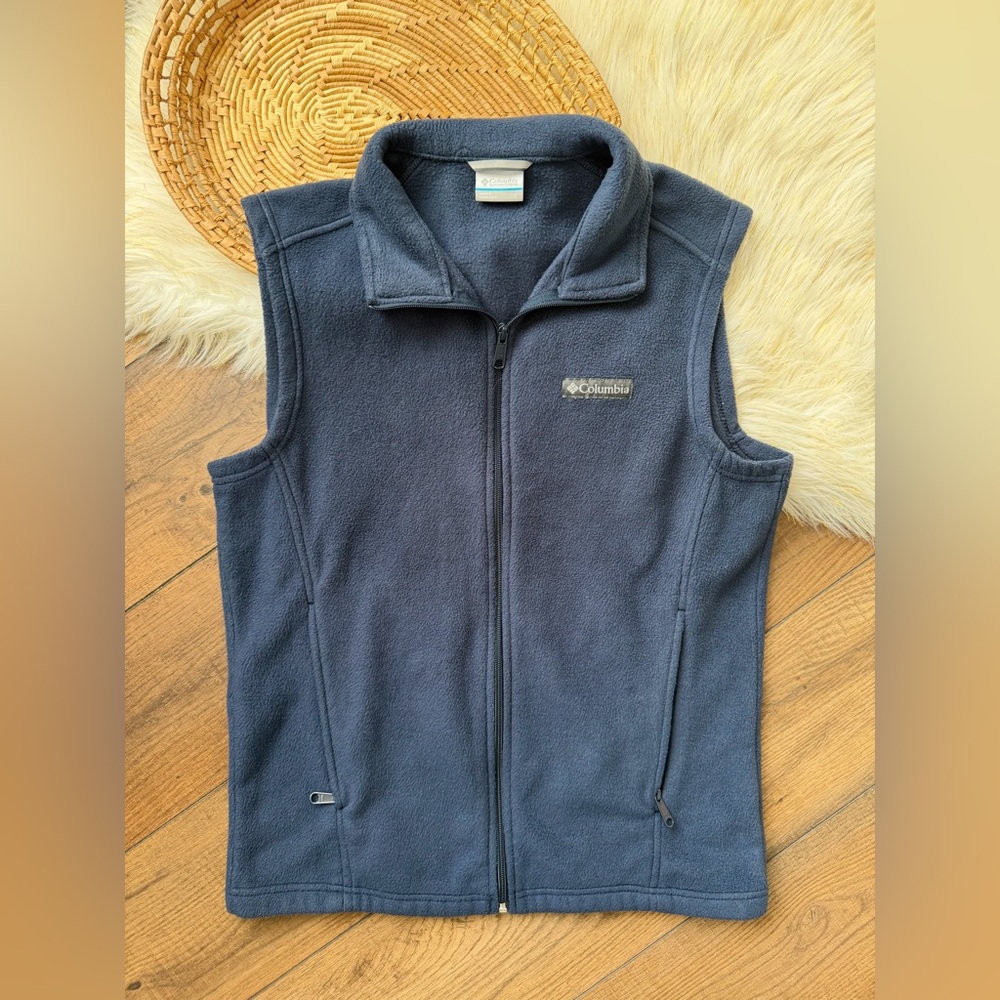 Columbia Navy Blue Fleece Vest Full Zip Sleeveless Jacket Men’s Small Small